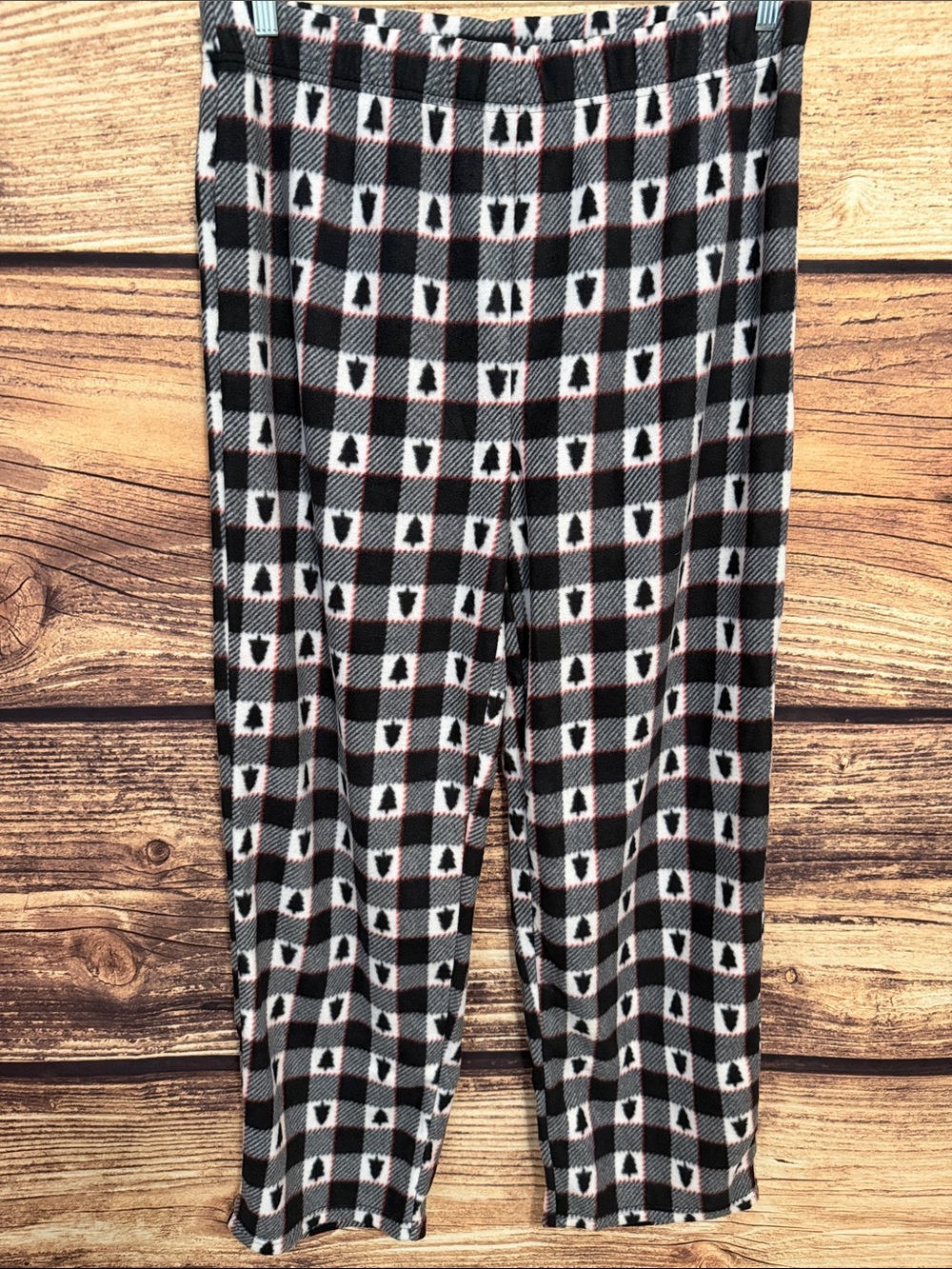 Navy and White Plaid Men's Pajama Pants with Tree Motif